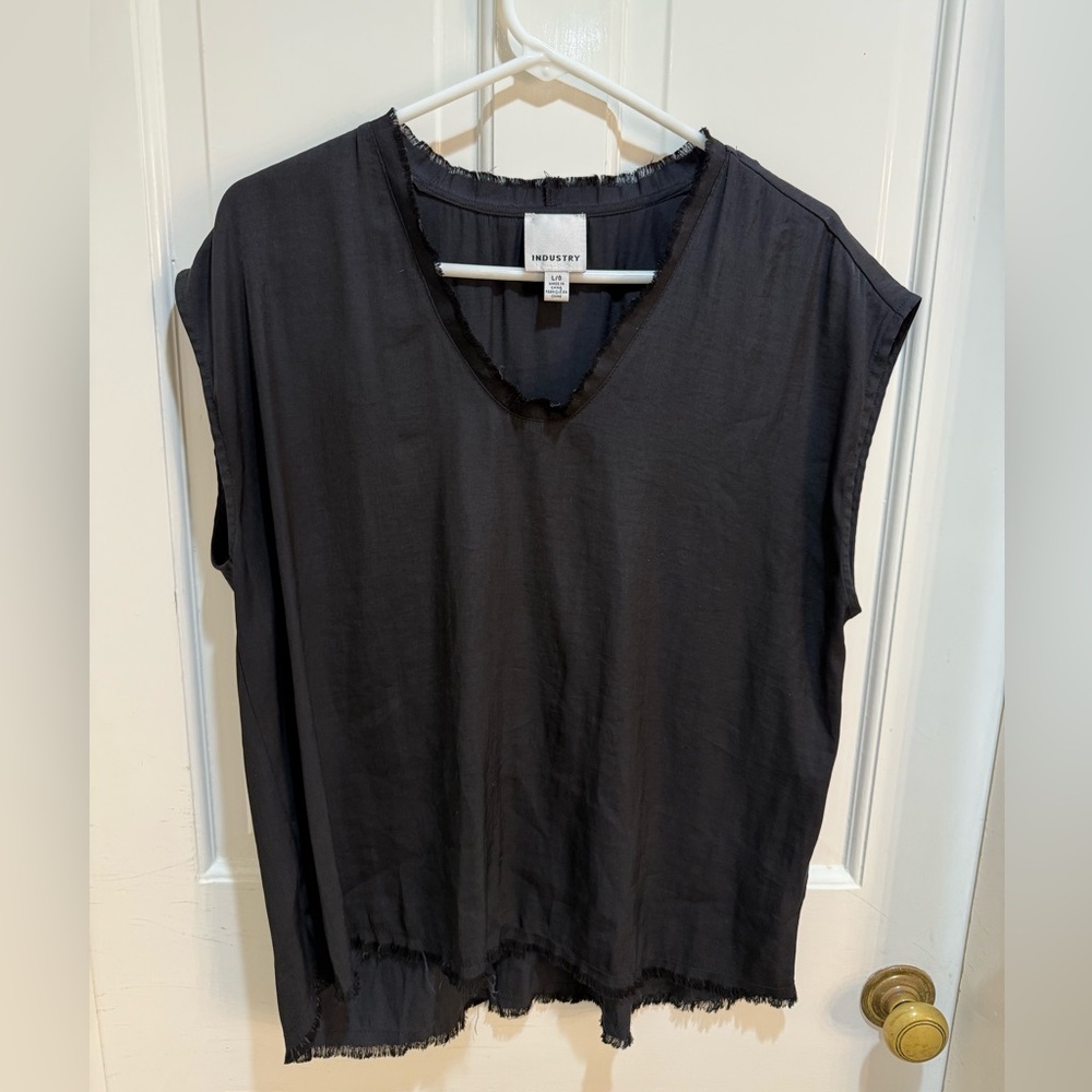 Industry Black Sleeveless Top with Fringe Detail
